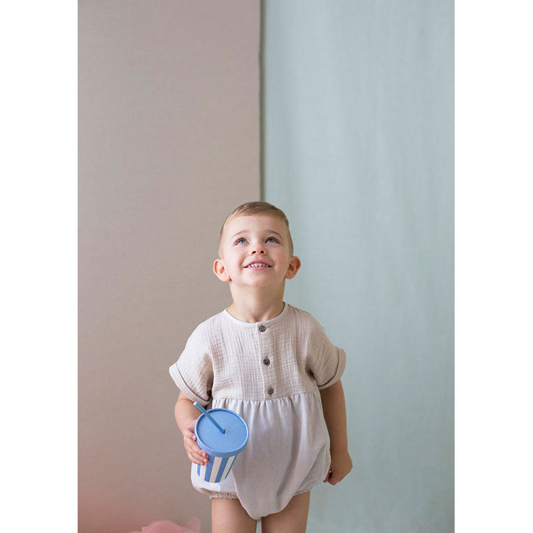 Popelin Beige Short Sleeved Romper