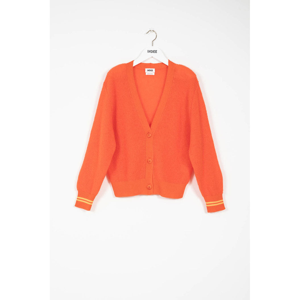 Indee Flame Red Plain Mohair Knit Cardigan