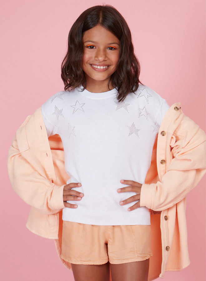Autumn Cashmere Bleach White Pointelle Star Drop Shoulder Crew