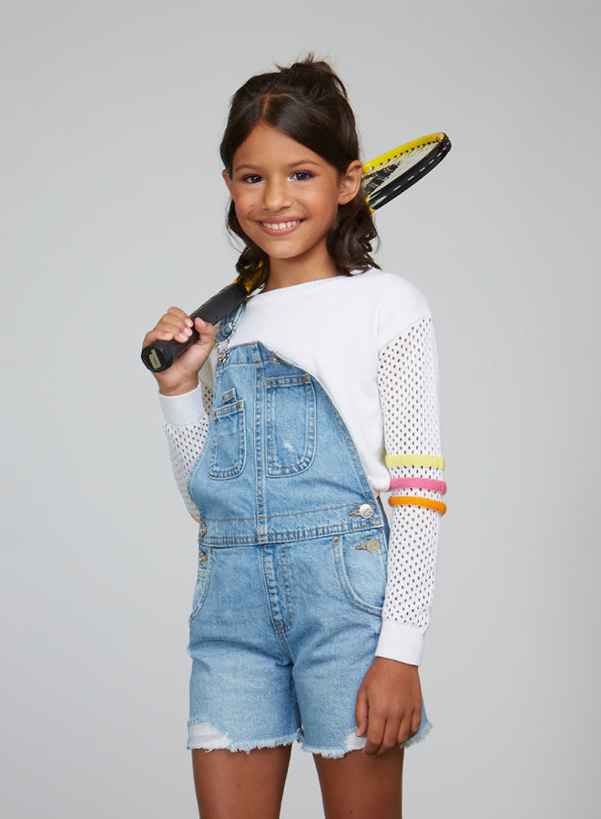 Autumn Cashmere White Neon Sripe Mesh Sleeve Crew