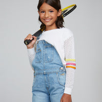 Autumn Cashmere White Neon Sripe Mesh Sleeve Crew