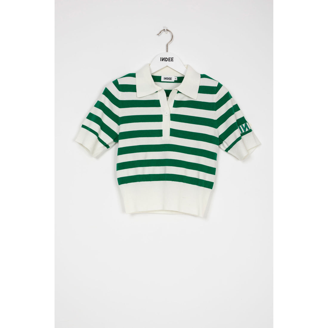 Indee Palm Green Striped Nashi Knit Polo