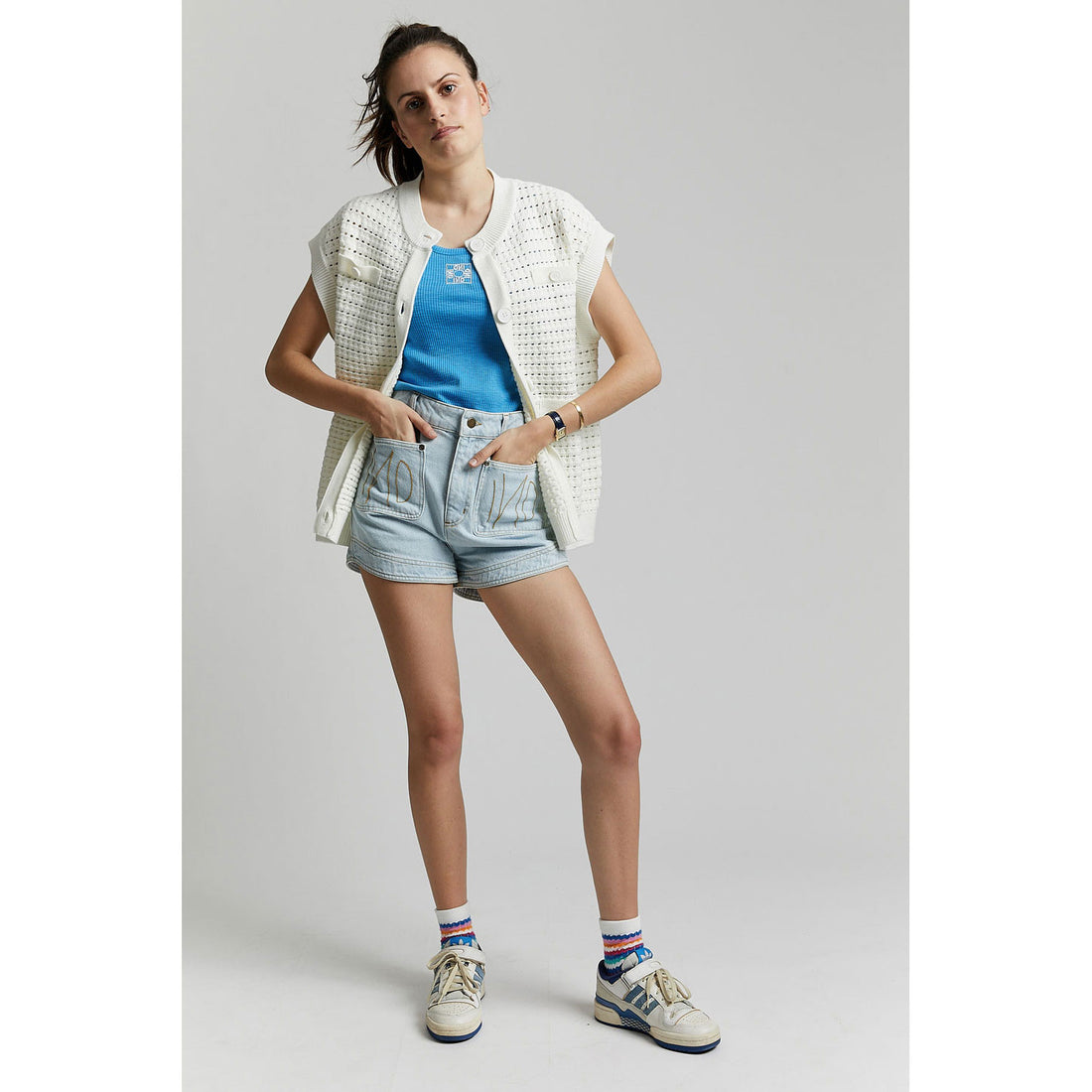 Indee Off White Plain Sleeveless Cardigan