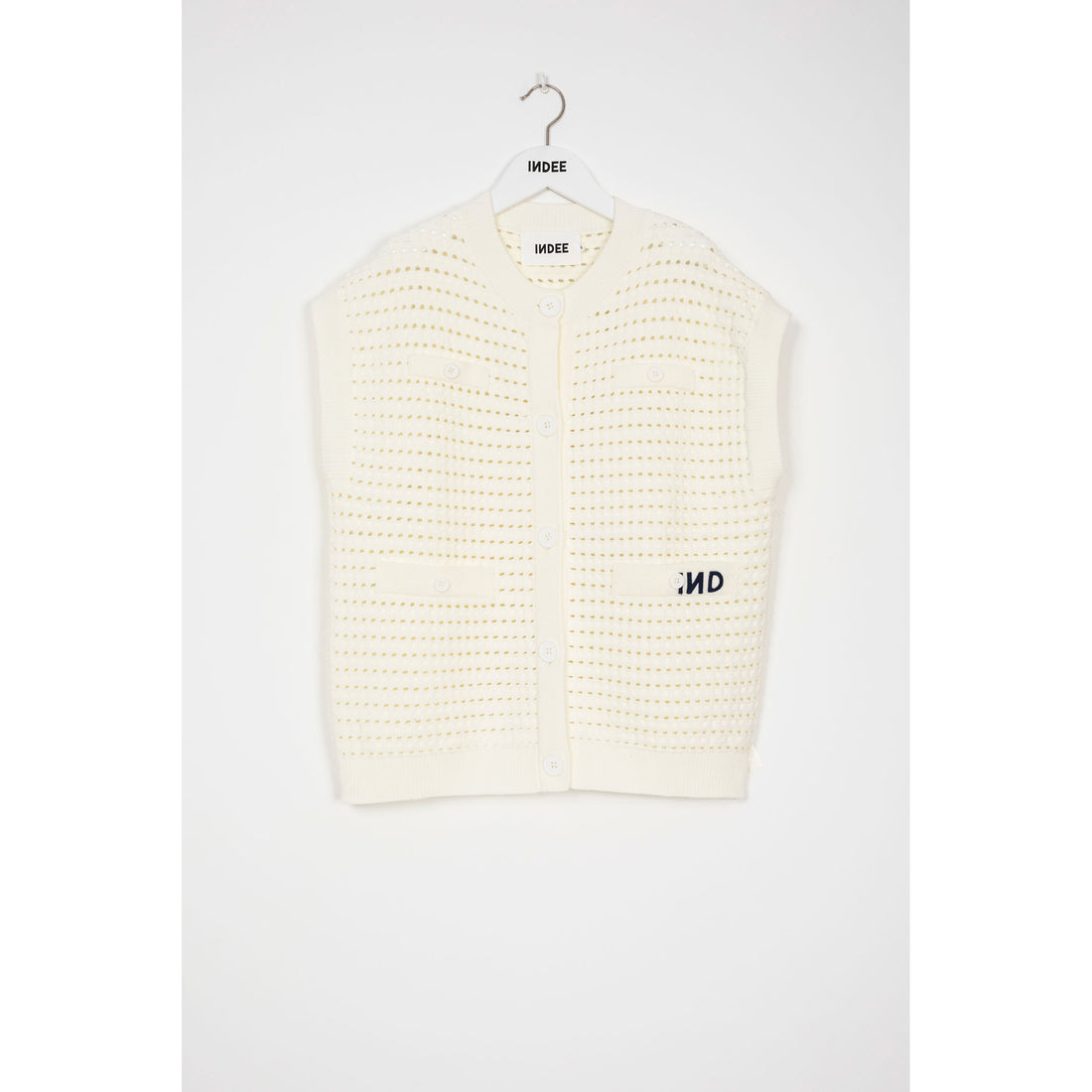 Indee Off White Plain Sleeveless Cardigan