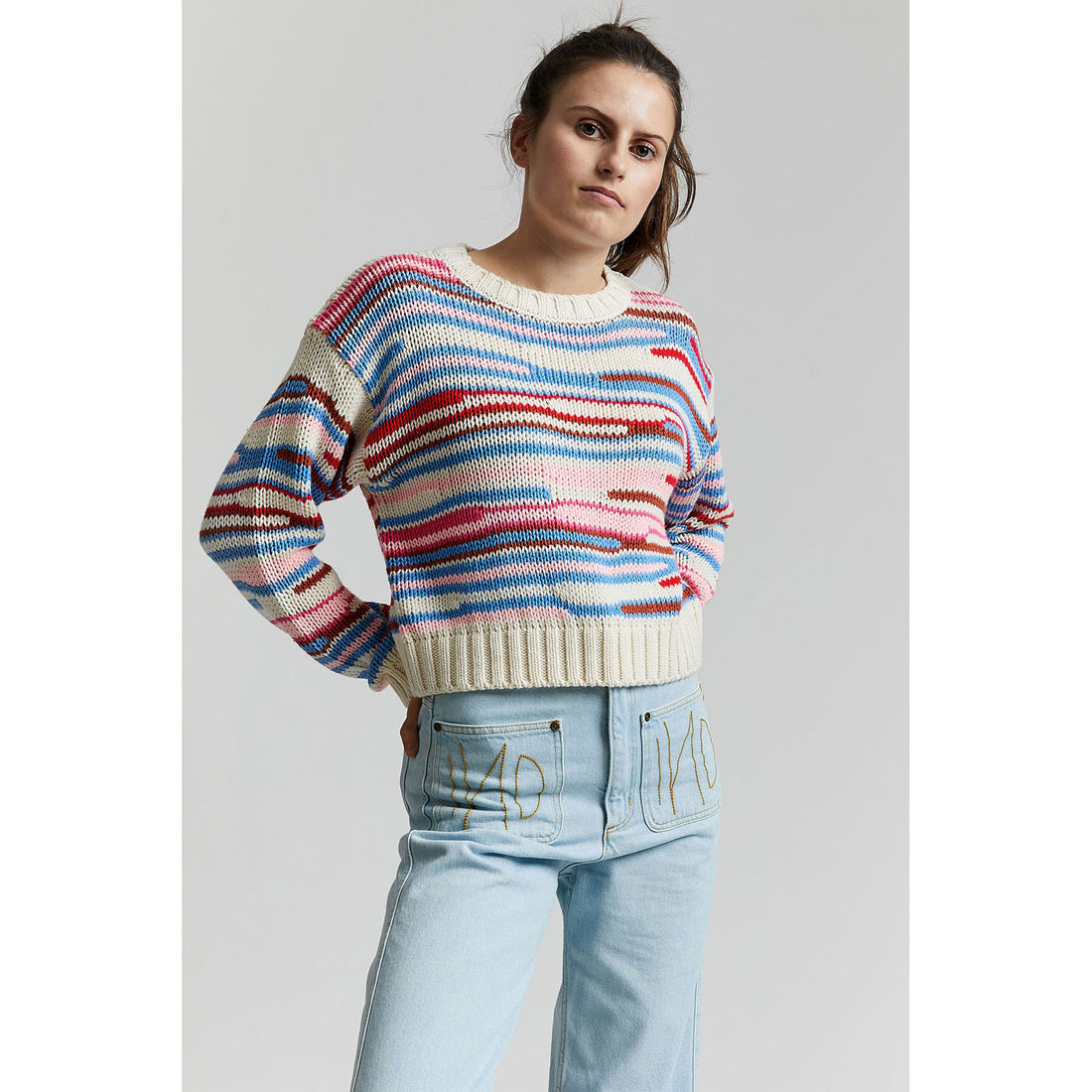 Indee Chili Red Multi Stripe CN Knit Sweater