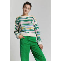Indee Apple Green Multi Stripe CN Knit Sweater