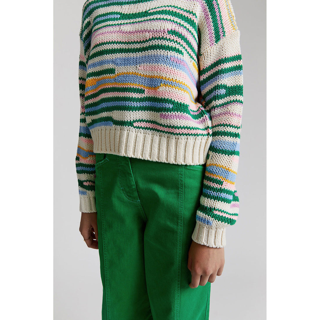 Indee Apple Green Multi Stripe CN Knit Sweater
