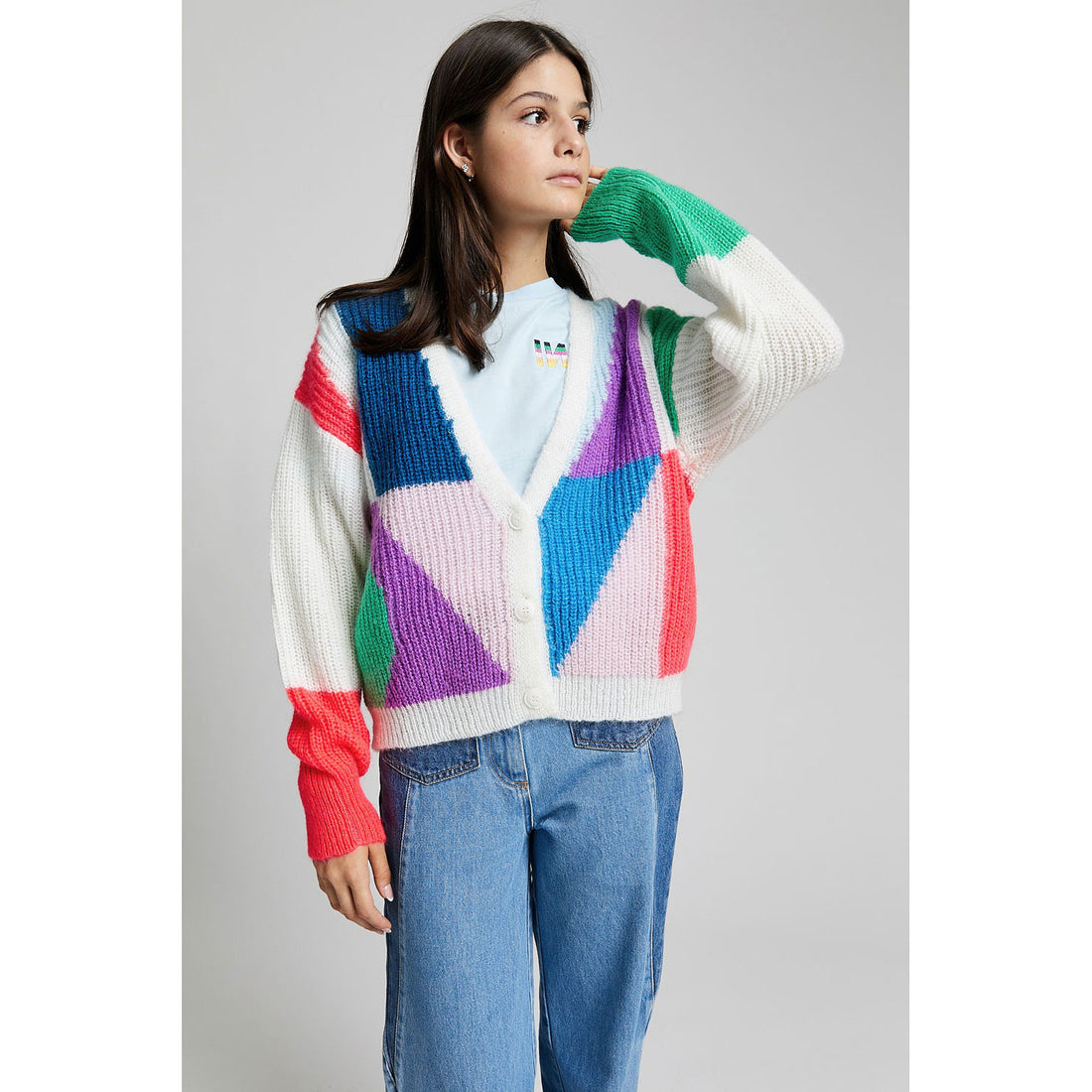 Indee Multi Graphic Naval Mohair Cardigan