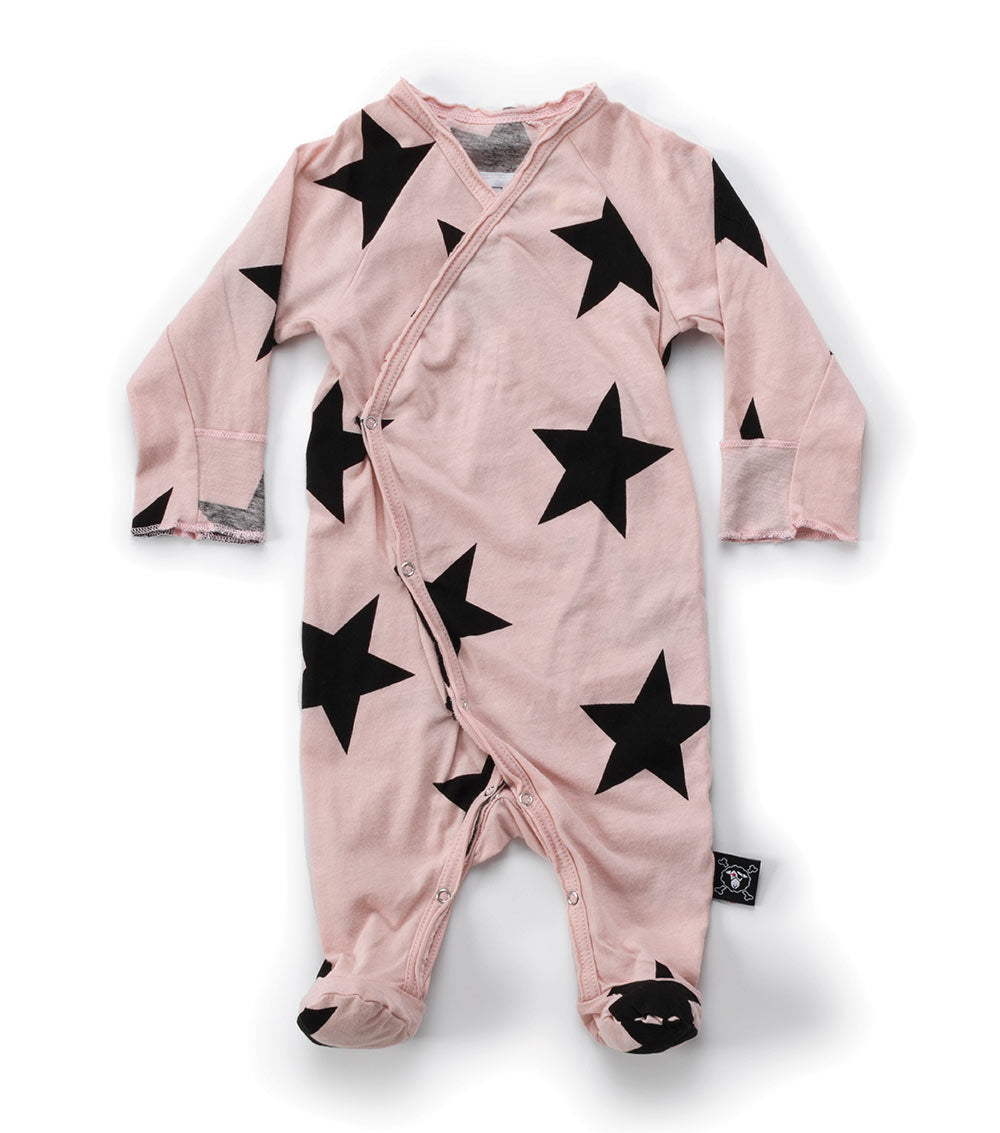 NUNUNU Powder Pink Star Footed Wrap Overalls