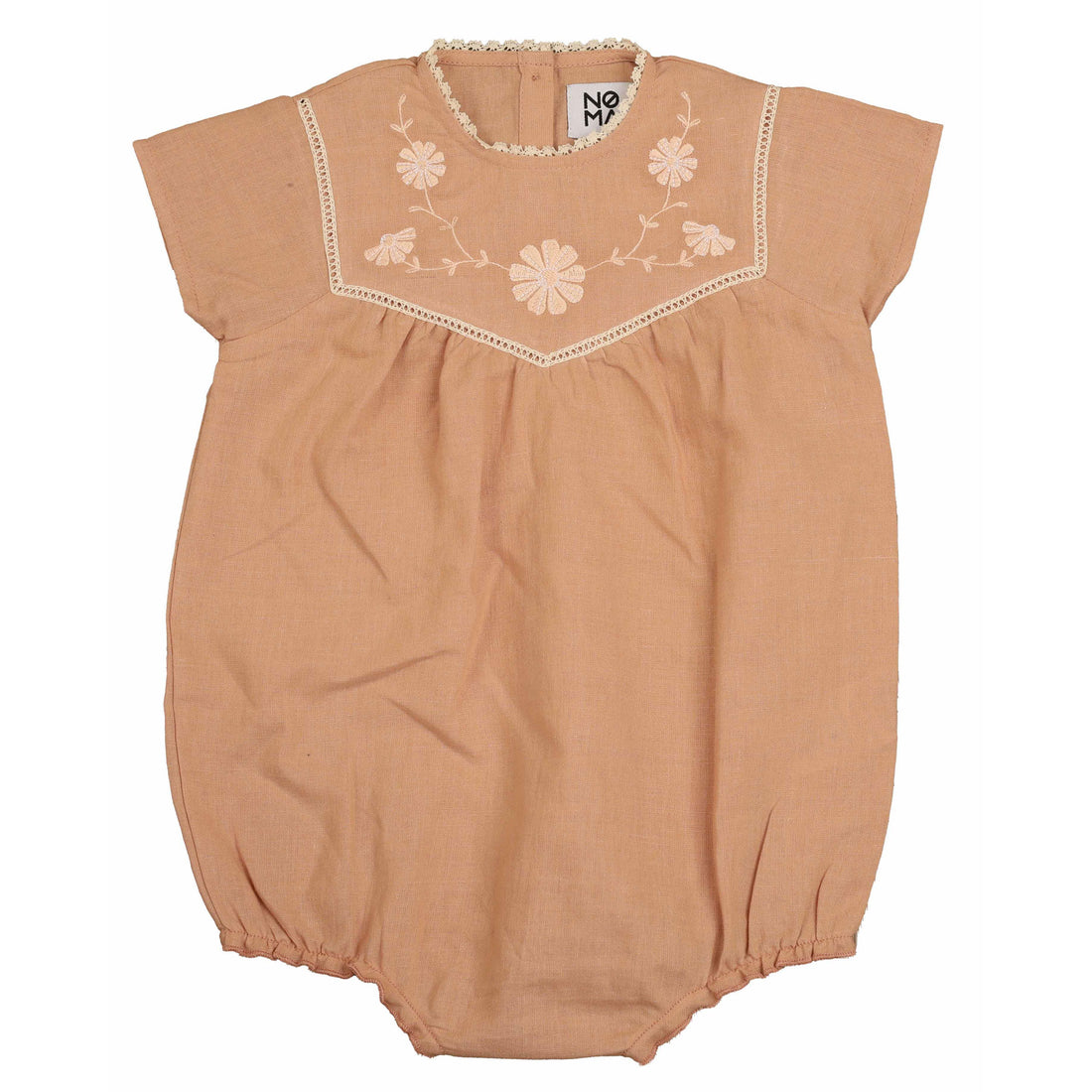 Noma Peach Embroidered Bib Solid Romper