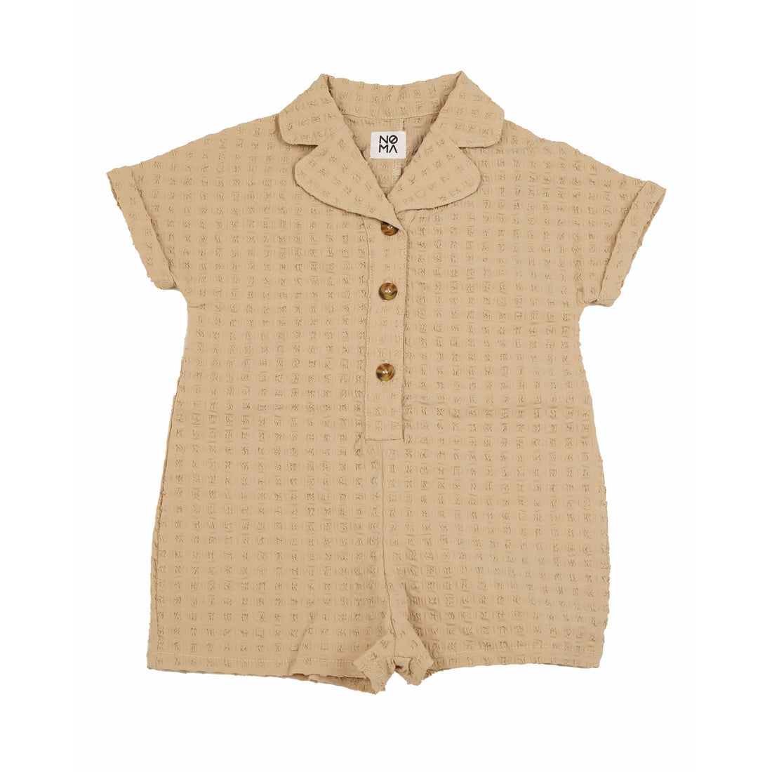 Noma Beige Square Textrued Collar Jumpsuit