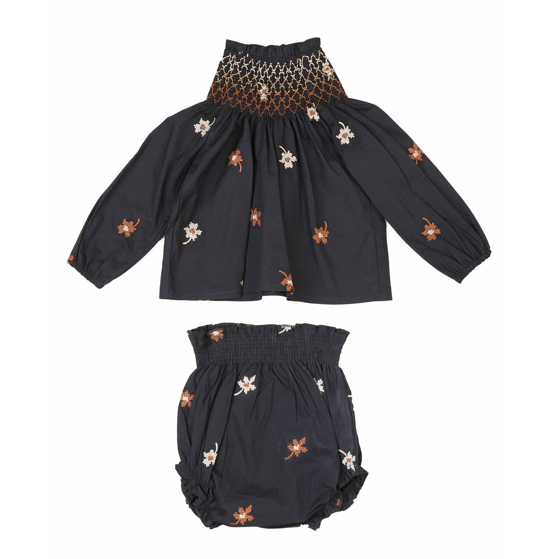 Noma Blue Floral Embroidered Smock Baby Set