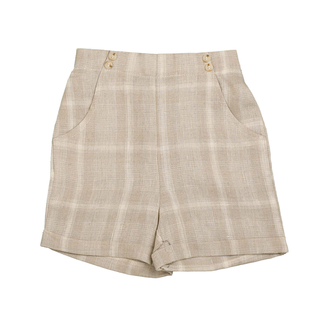 Noma Beige Linen Plaid Classic Shorts
