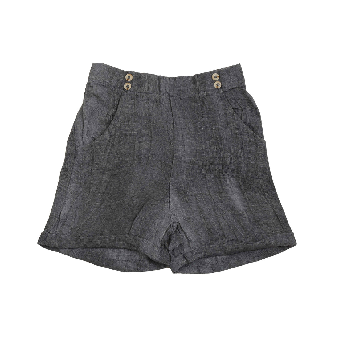 Noma Blue Solid Distressed Linen Shorts