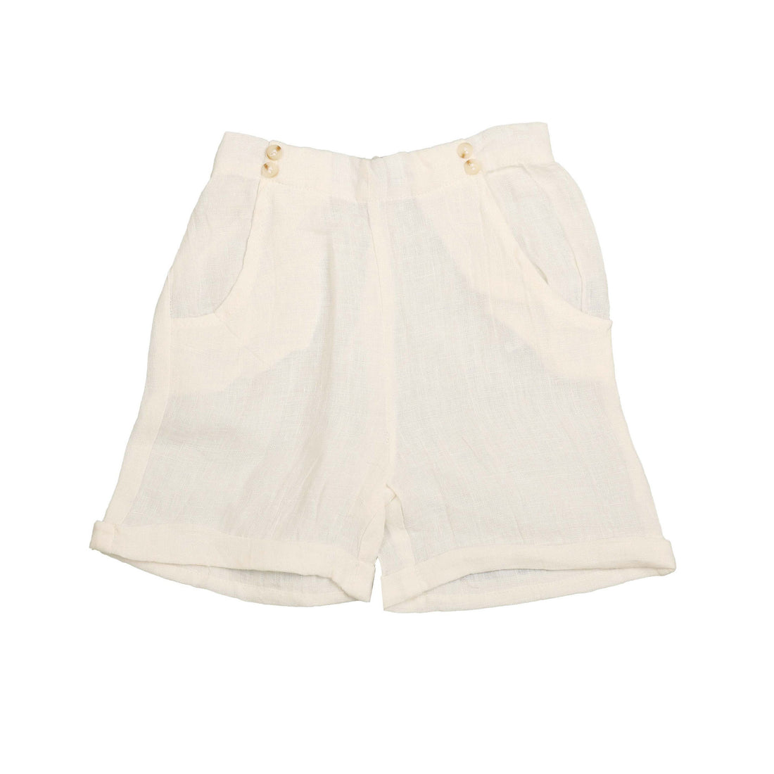Noma White Solid Distressed Linen Shorts
