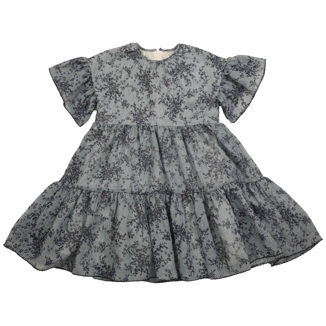 Noma Blue Floral Embroidered Edge Tiered Dress