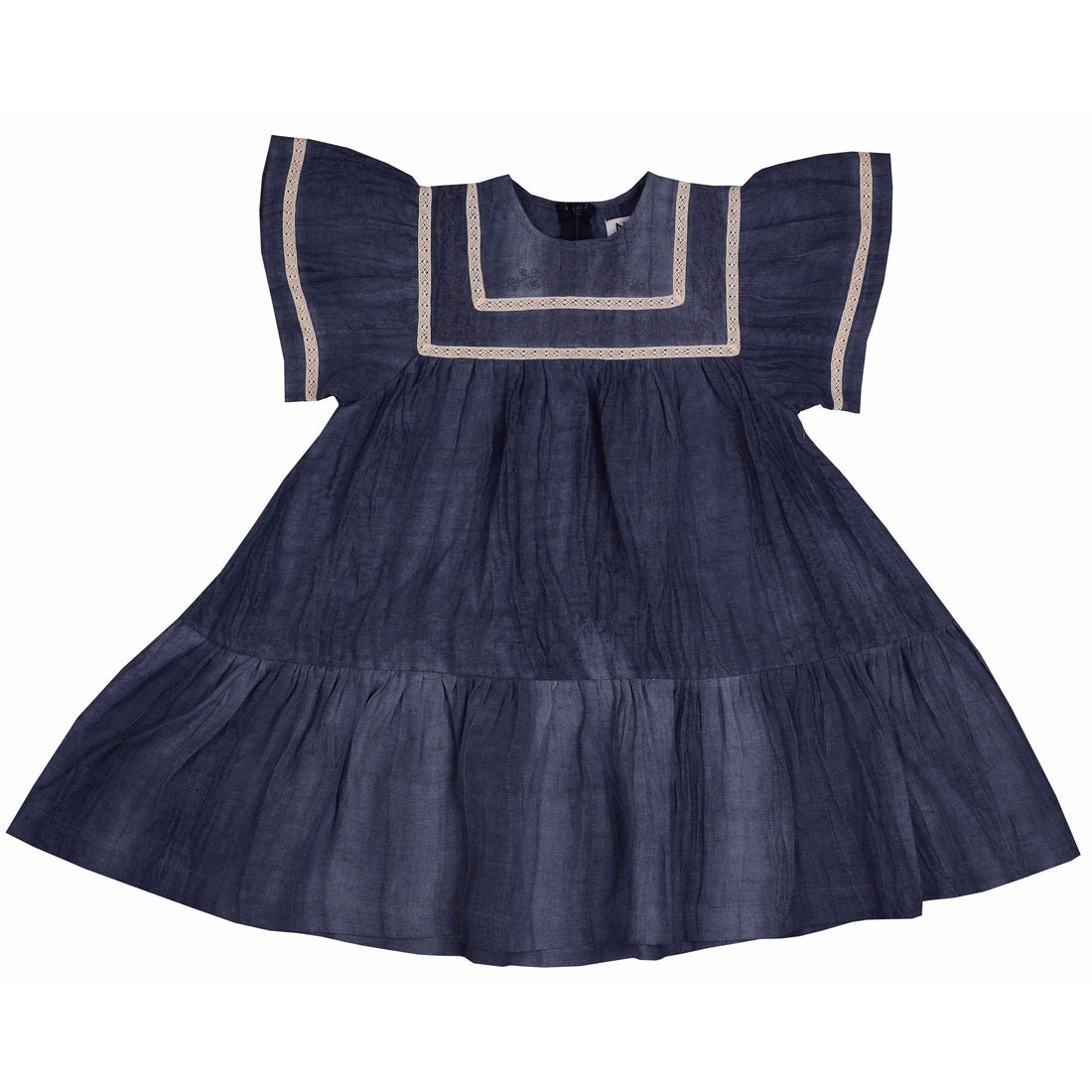 Noma Blue Distressed Linen Flutter Sleeve Dress