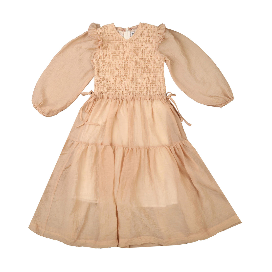 Noma Blush Smocked Shoulder Frill Dress