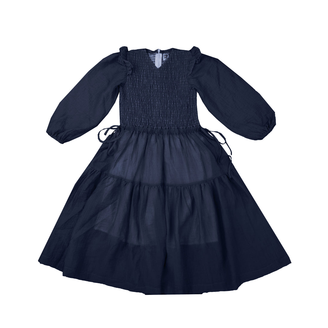 Noma Navy Smocked Shoulder Frill Dress