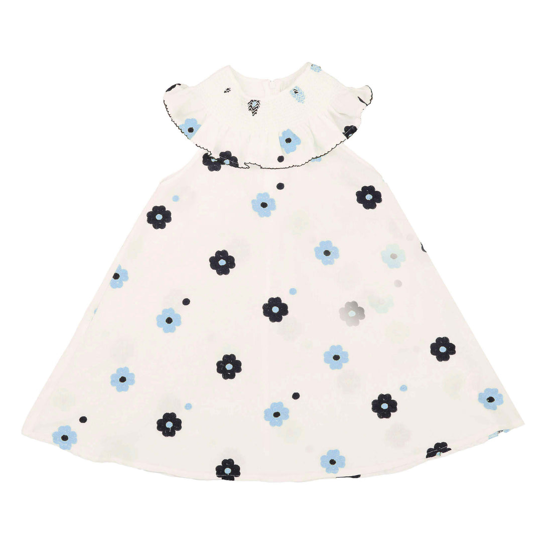 Noma Navy Frill Around Neck Embroidered Flower Dress