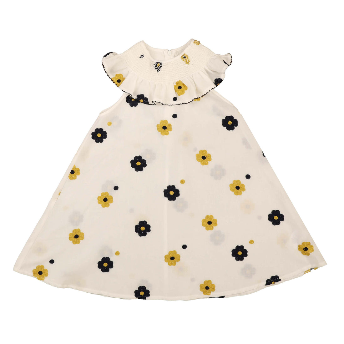 Noma Yellow Frill Around Neck Embroidered Flower Dress