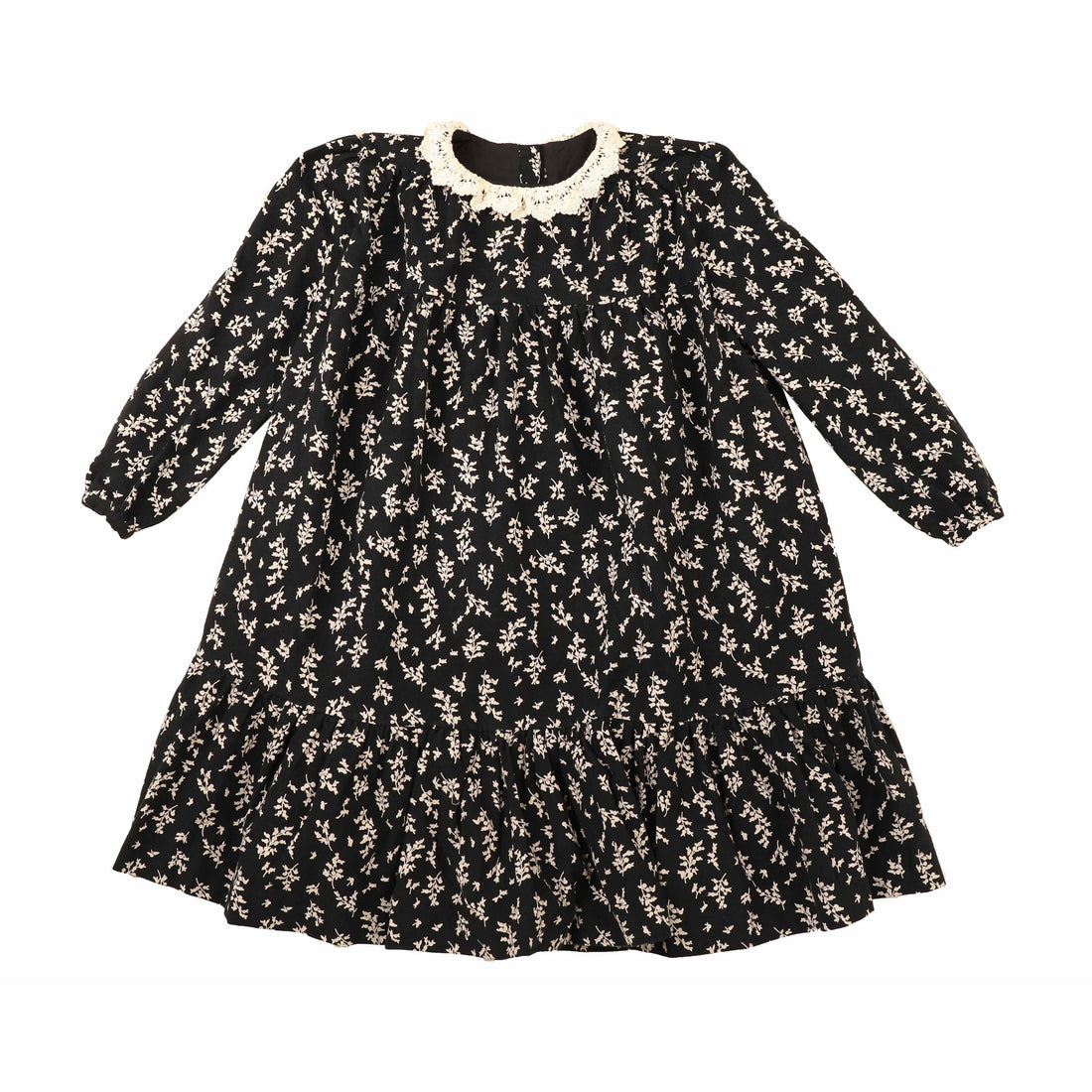 Noma Black Crochet Collar Tiered Dress