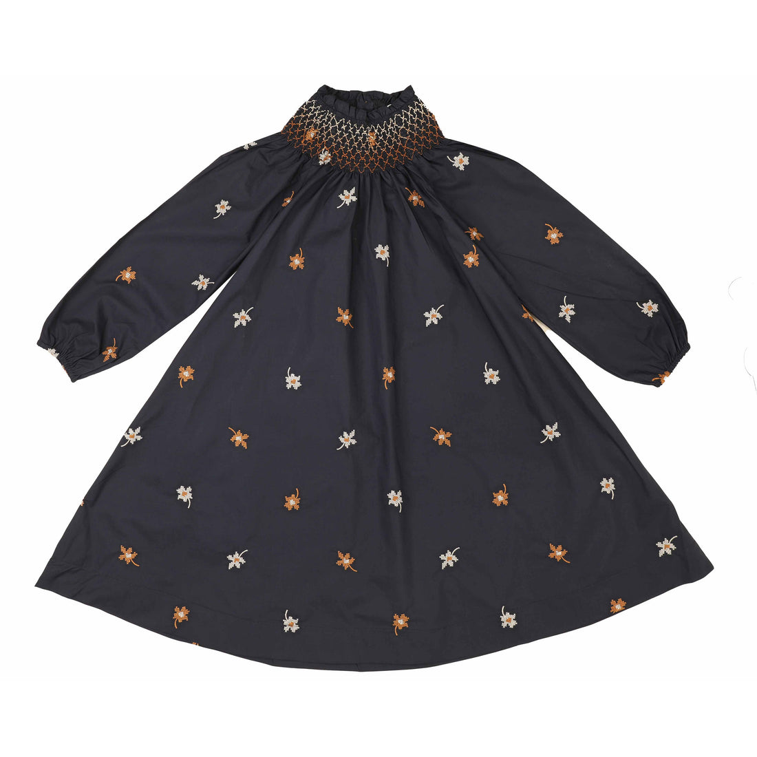 Noma Blue Floral Embroidered Smocked Dress