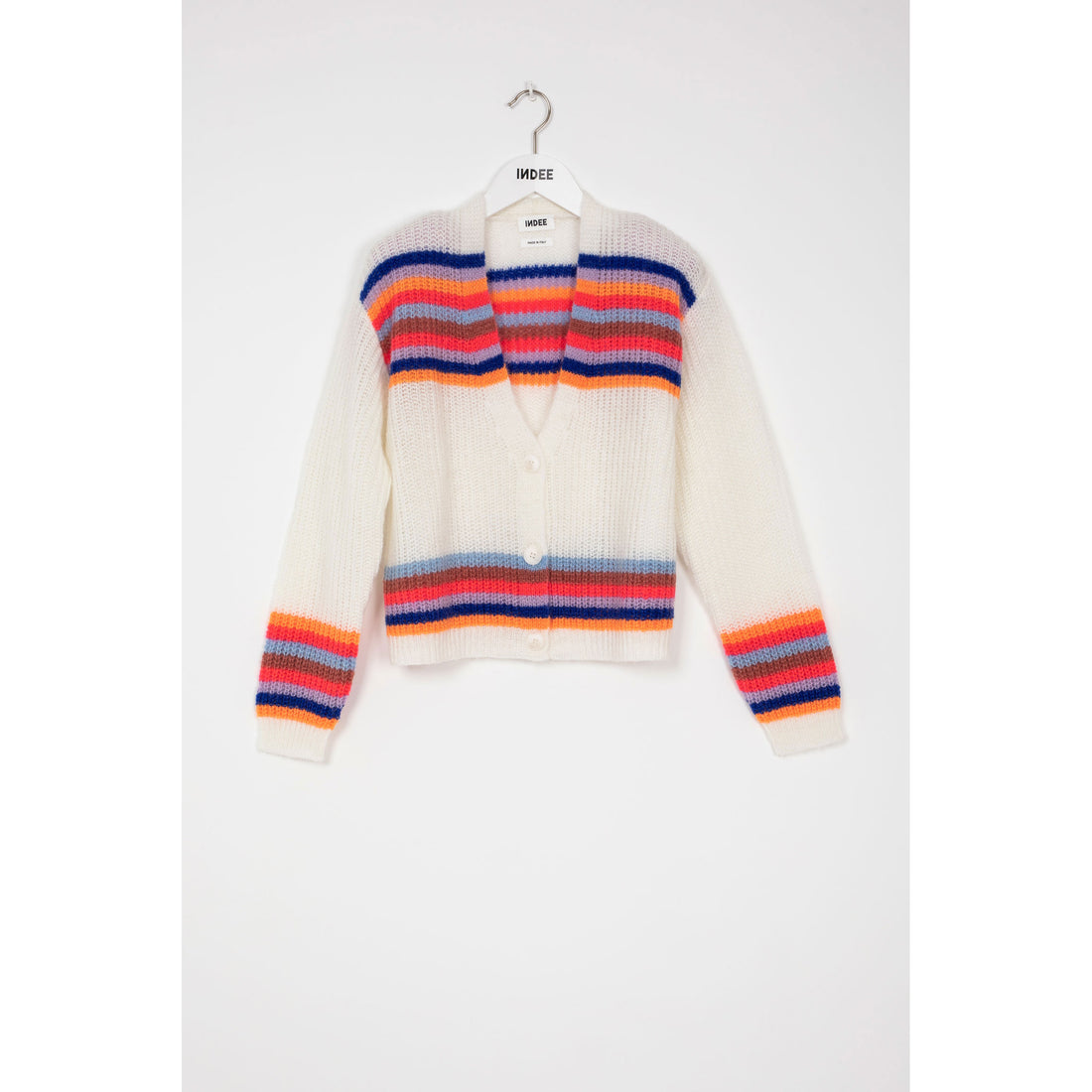 Indee Rainbow Stripe Network Mohair Cradigan