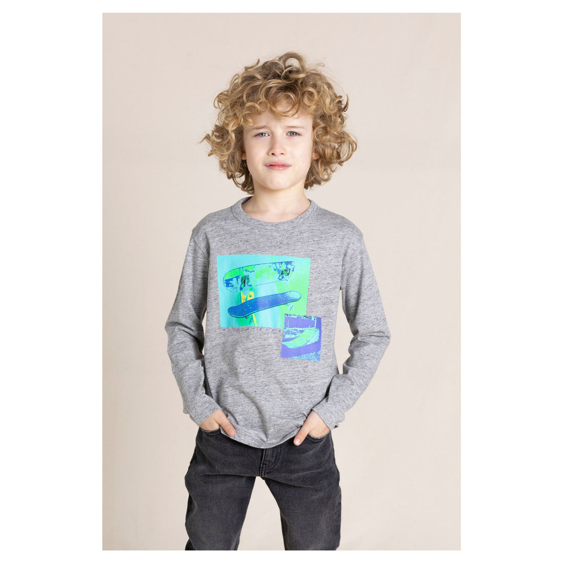 Finger in the Nose Nico Heather Grey Blue Skate Long Sleeve T-Shirt