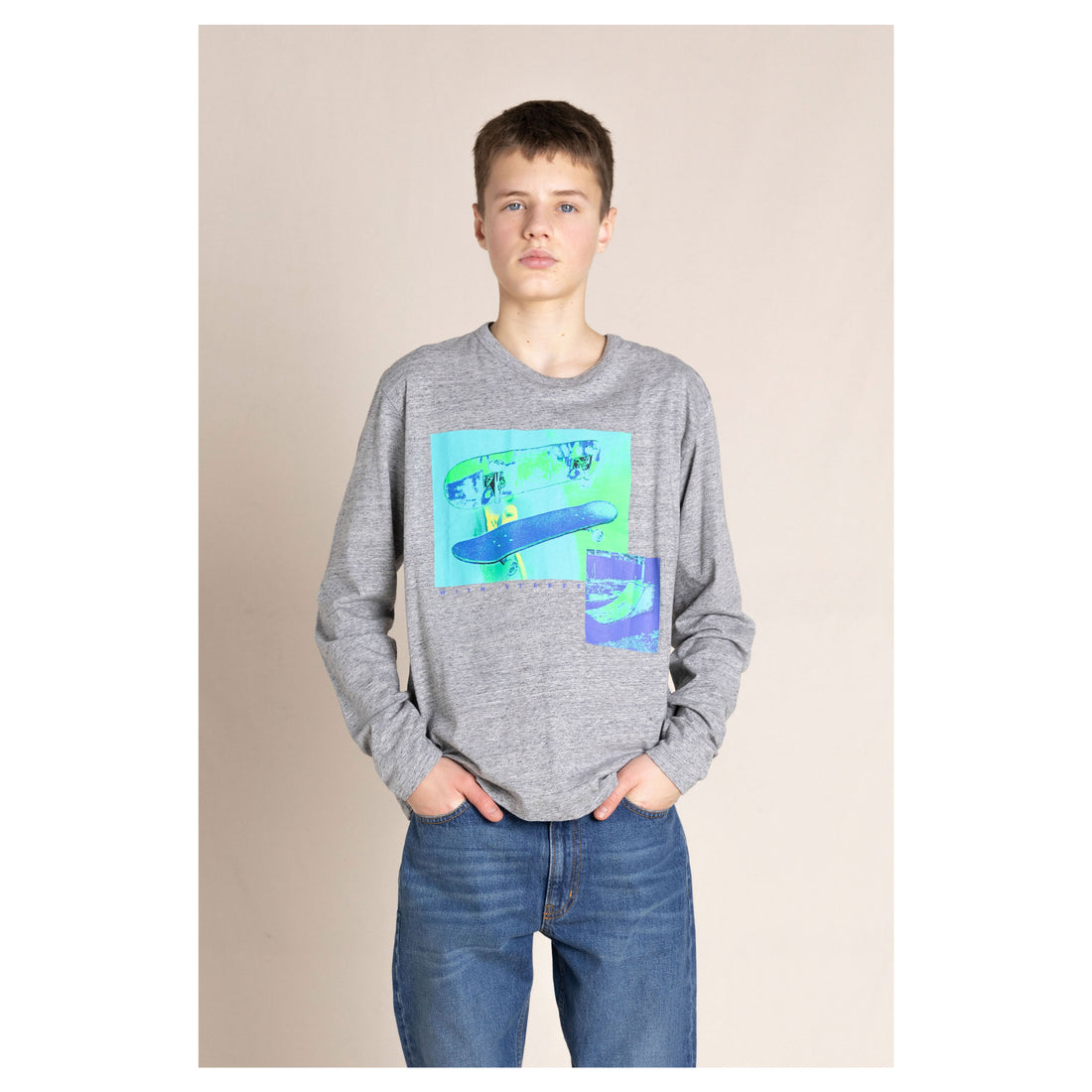 Finger in the Nose Nico Heather Grey Blue Skate Long Sleeve T-Shirt