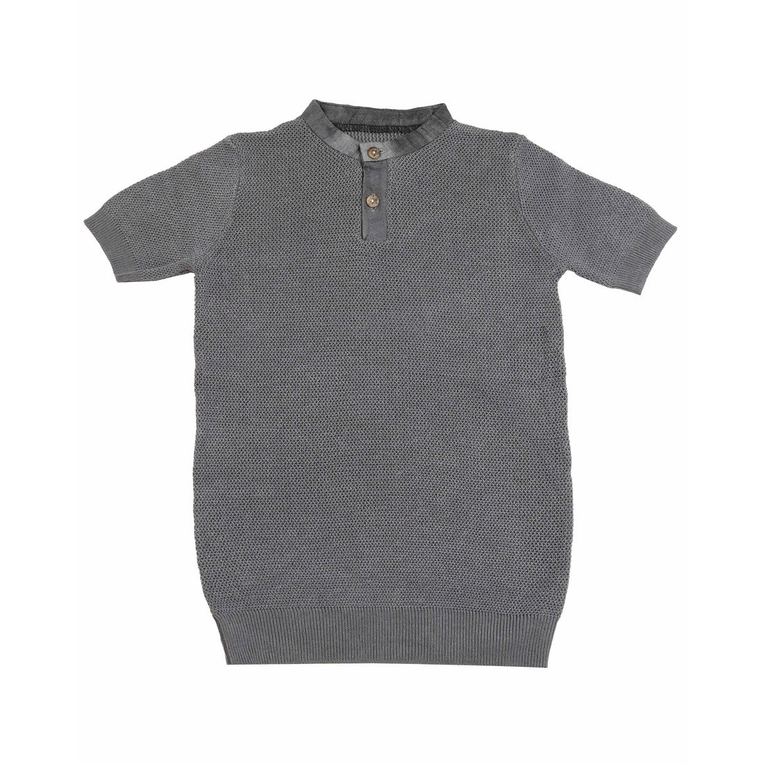 Noma Blue Woven Neck Textured Knit Pullover