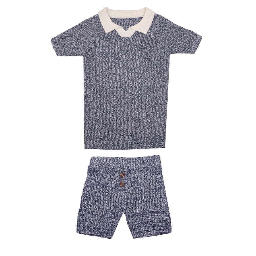 Noma Denim Raglan Marled V Neck Collar/Shorts Set