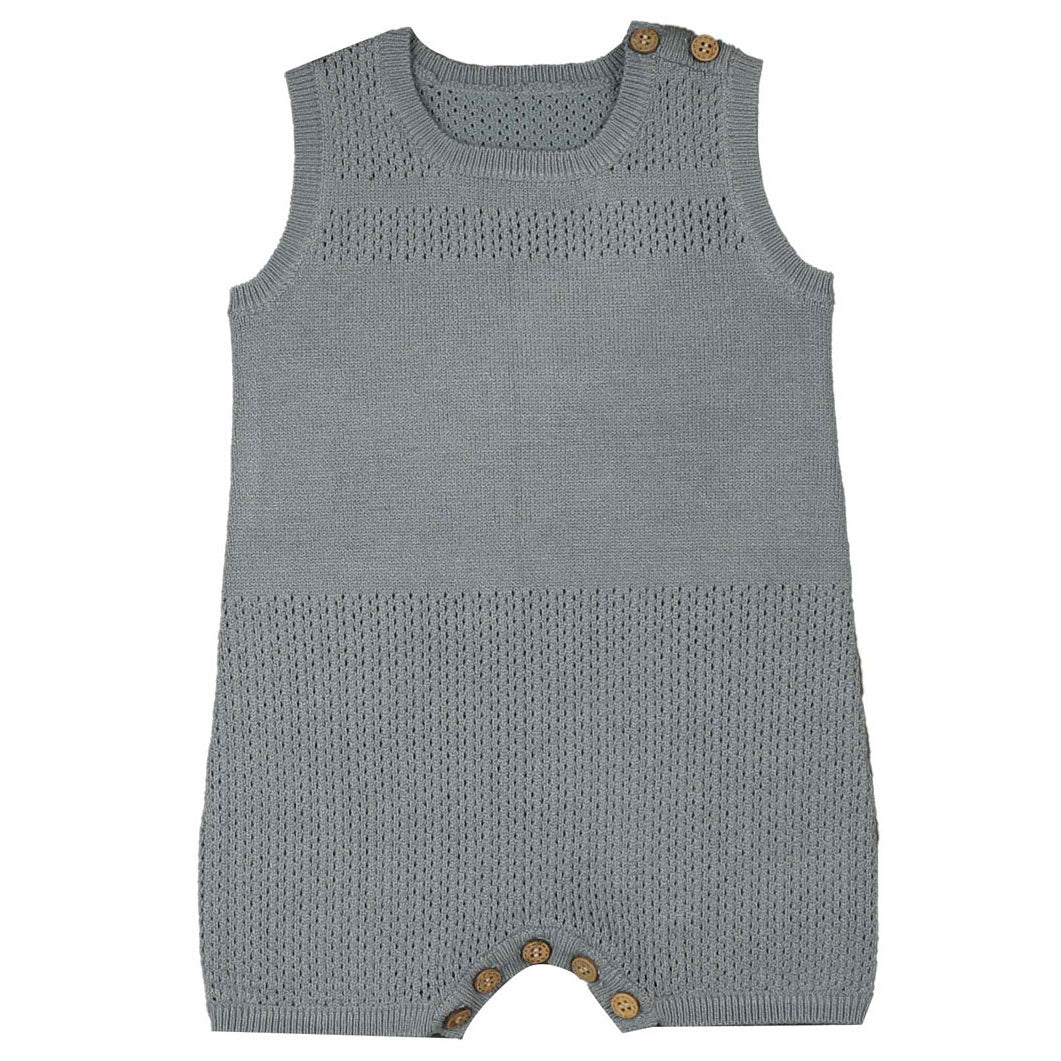 Noma Powder Blue Pointelle Knit Baby Romper