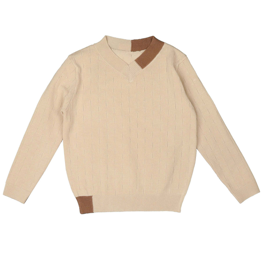 Noma Sand Match Stick Pointelle V Neck Long Sleeve Knit