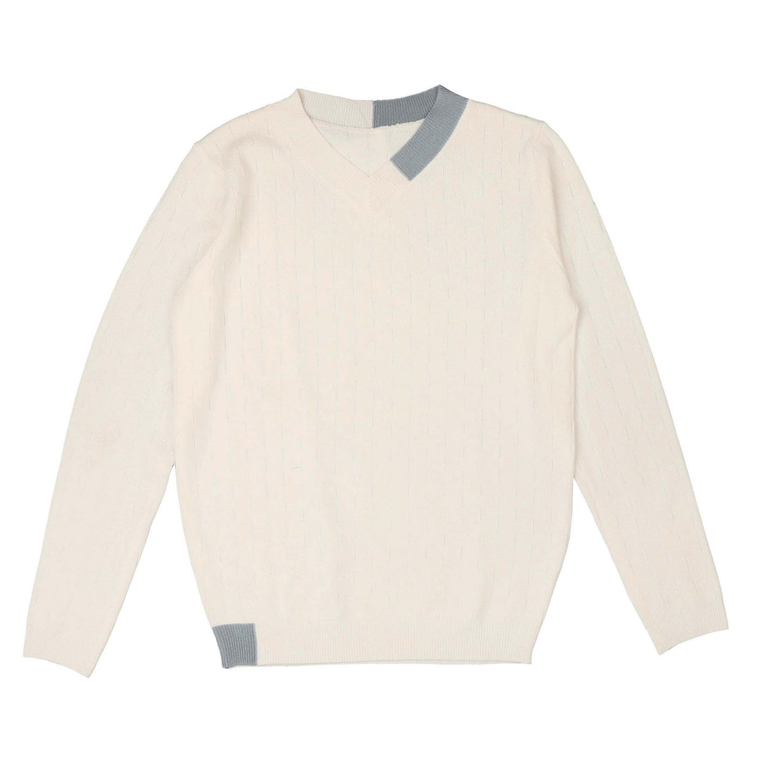 Noma White Match Stick Pointelle V Neck Long Sleeve Knit