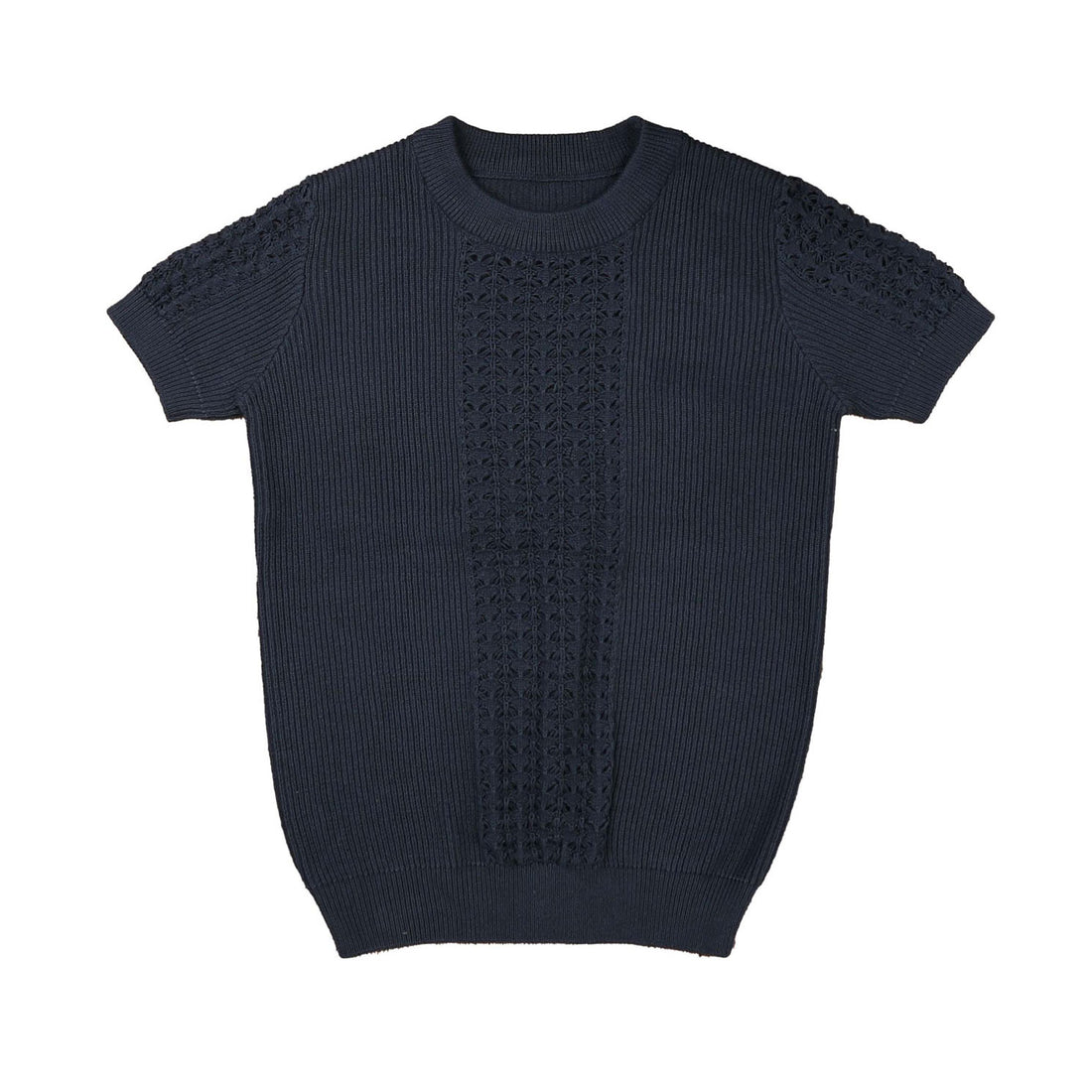 Noma Navy Round Neck Centered Design Block Shortsleeve Knit