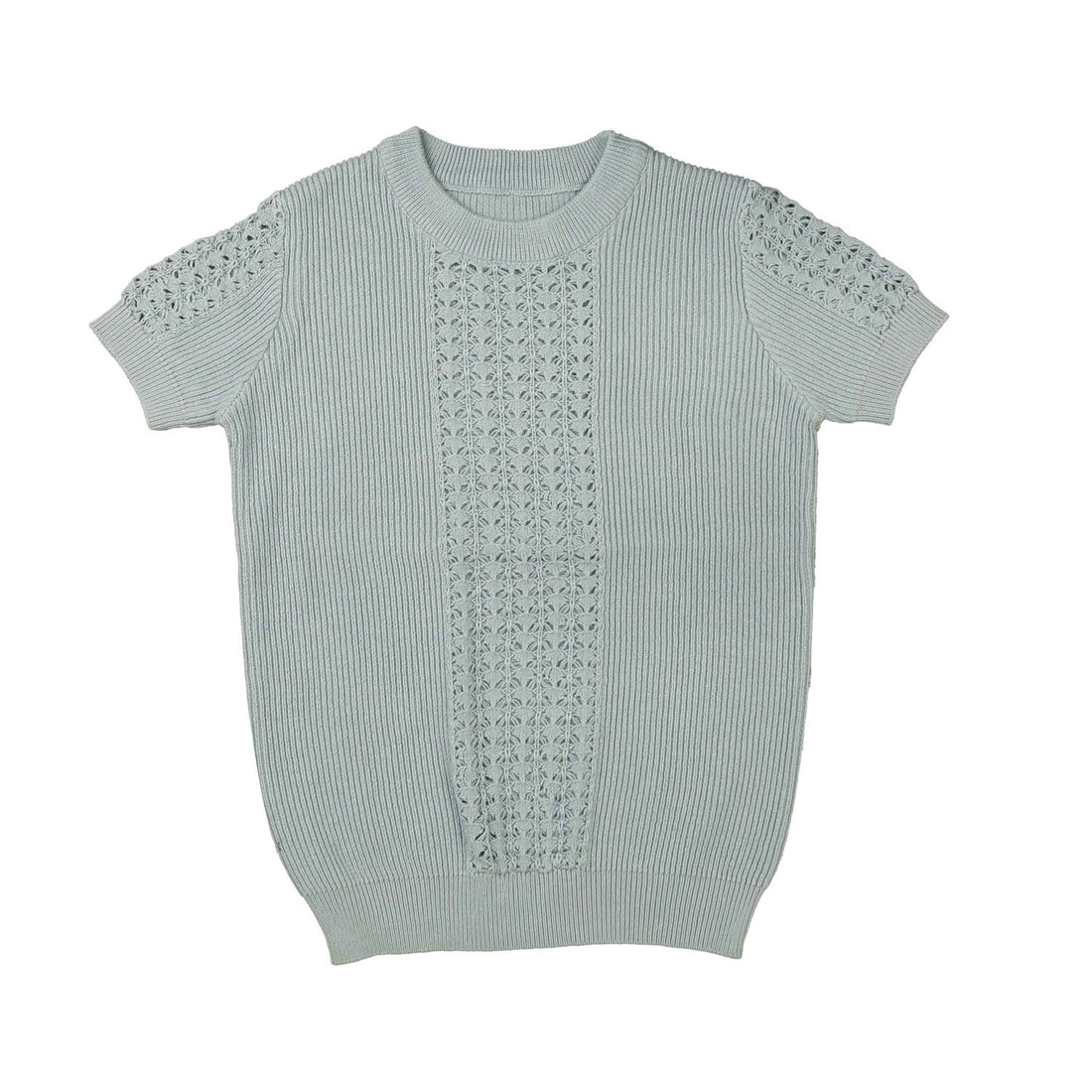 Noma Powder Blue Round Neck Centered Design Block Shortsleeve Knit