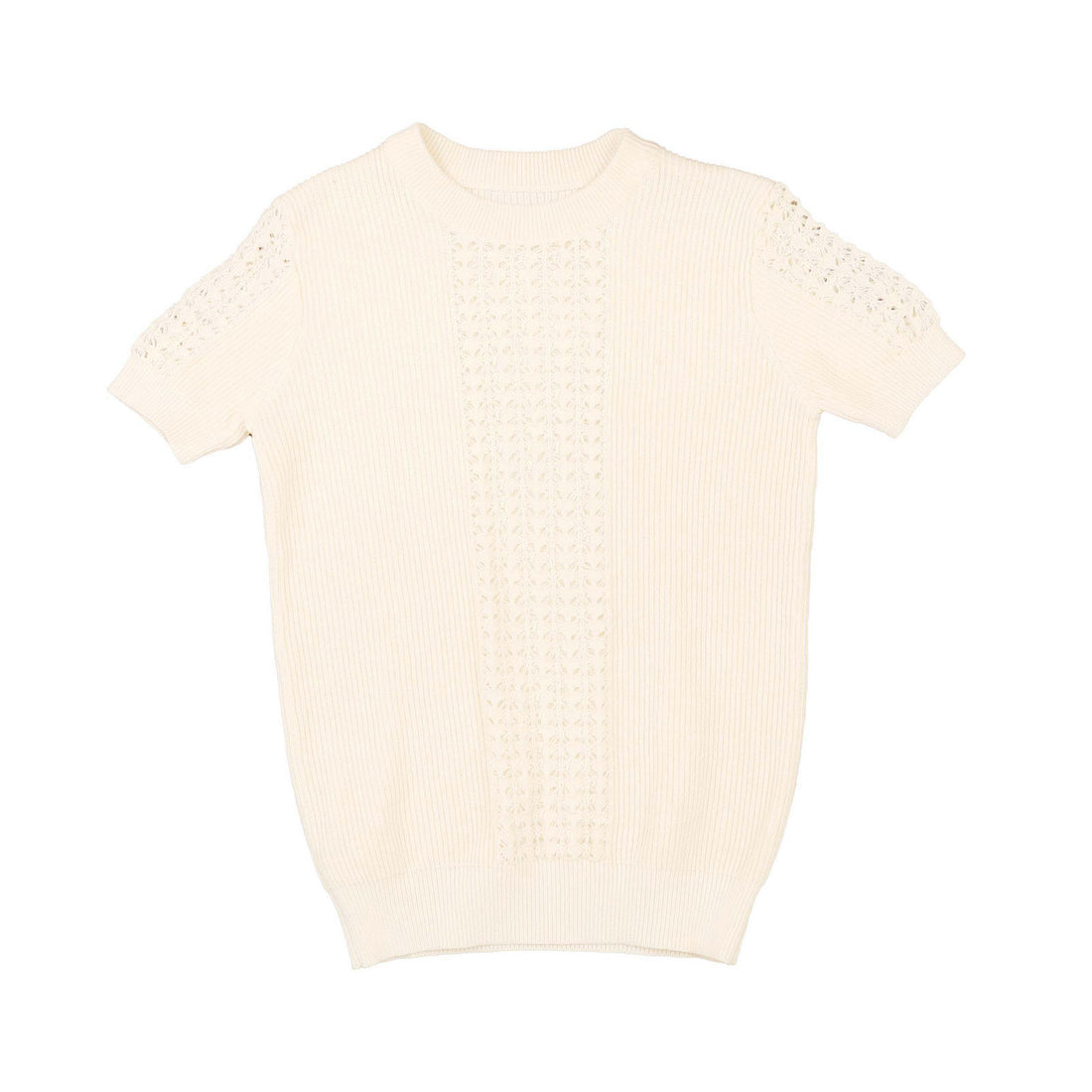 Noma White Round Neck Centered Design Block Shortsleeve Knit