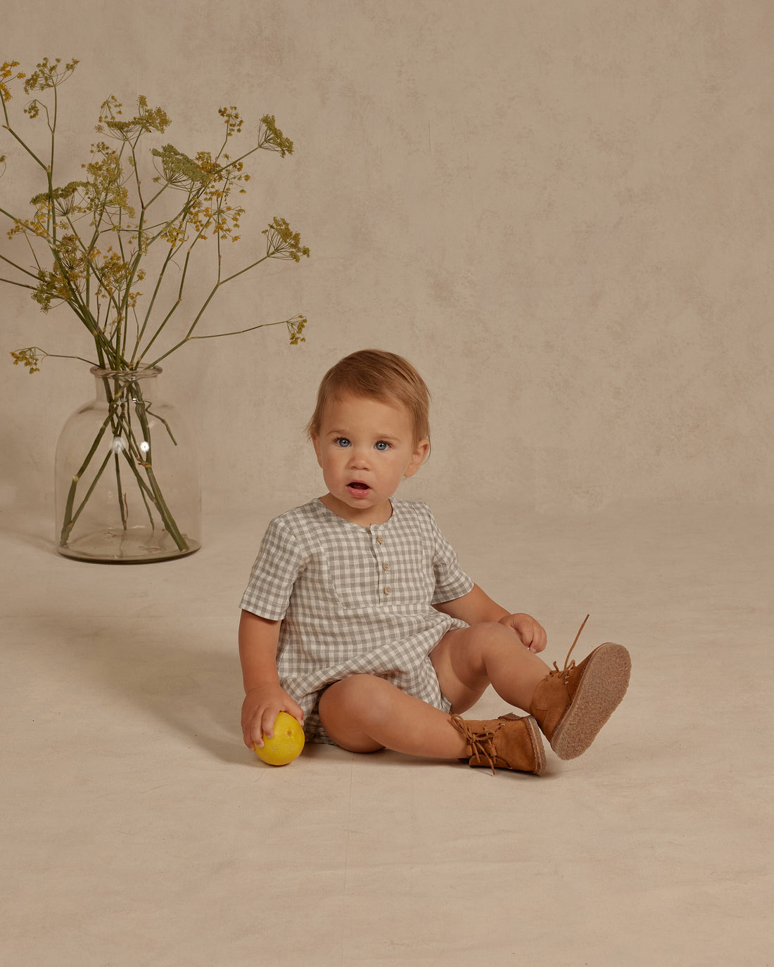 Noralee Dusty Blue Gingham Beau Romper