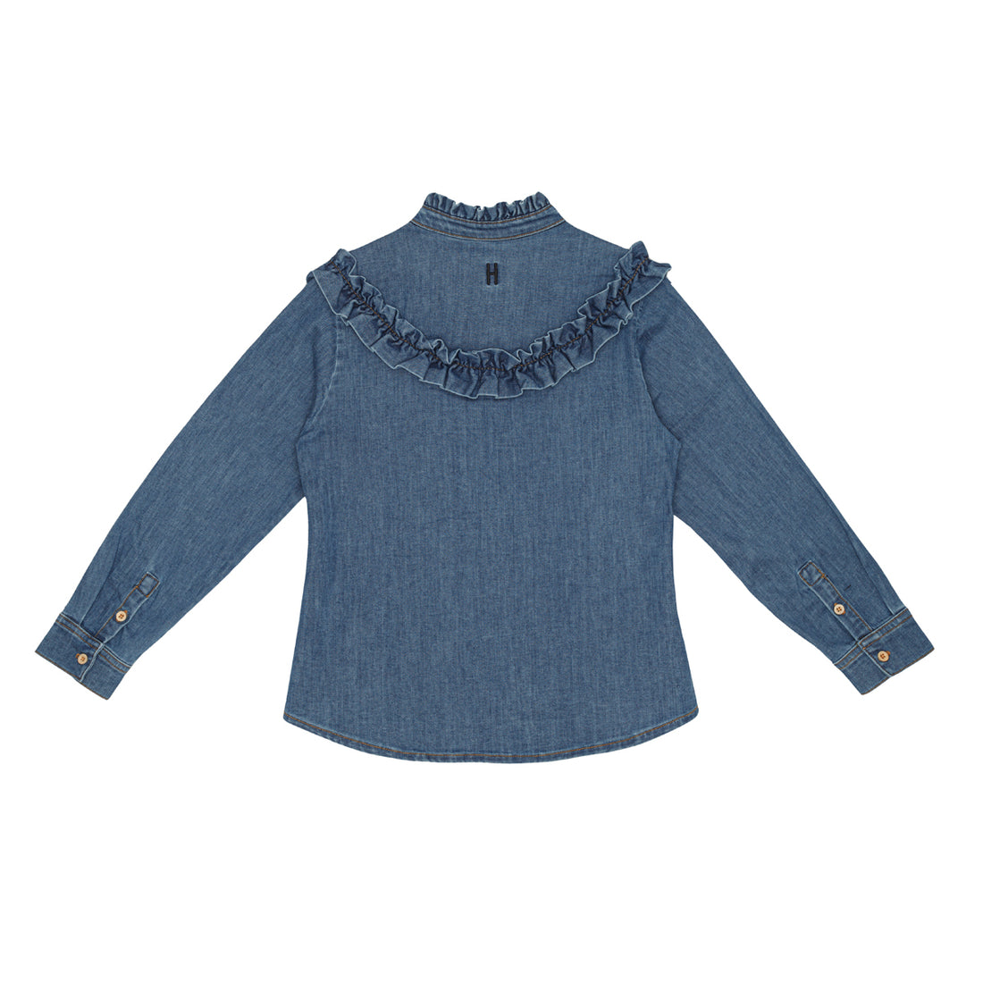 Little Hedonist Denim Authentic Indigo Ruffled Blouse