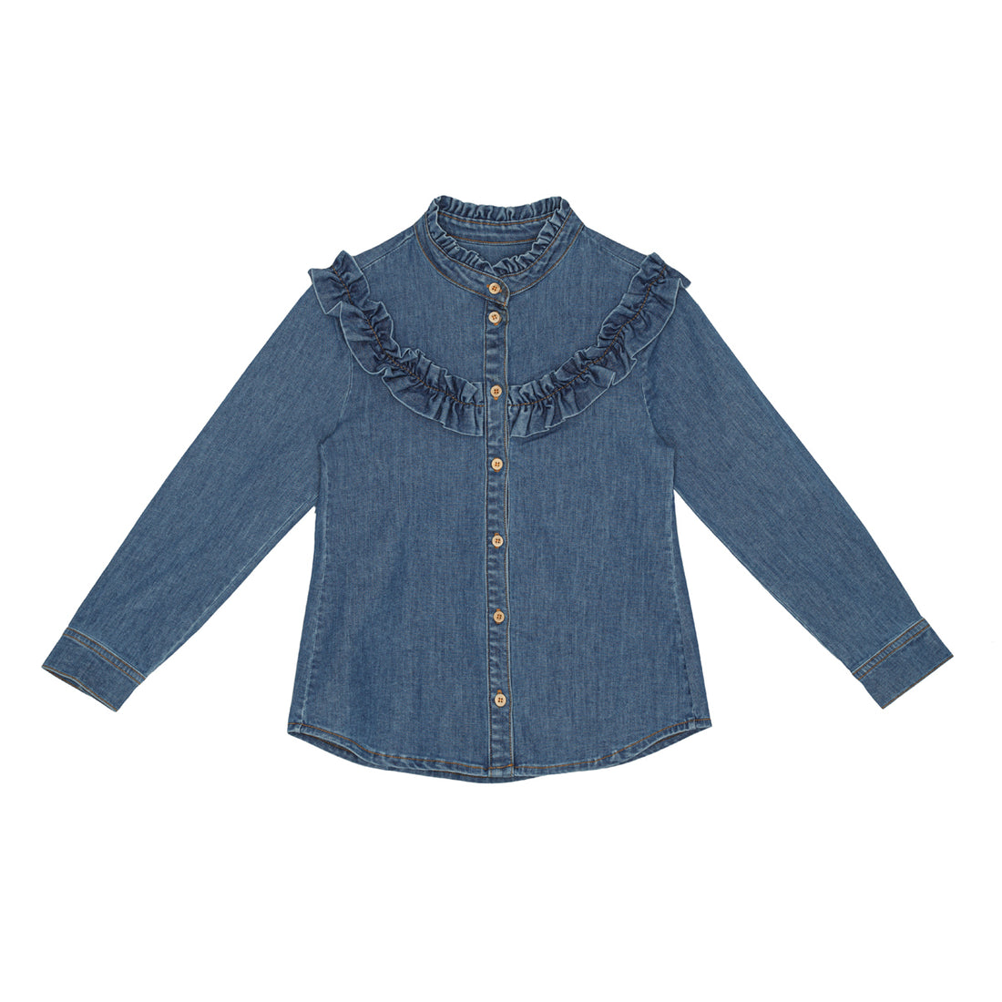Little Hedonist Denim Authentic Indigo Ruffled Blouse