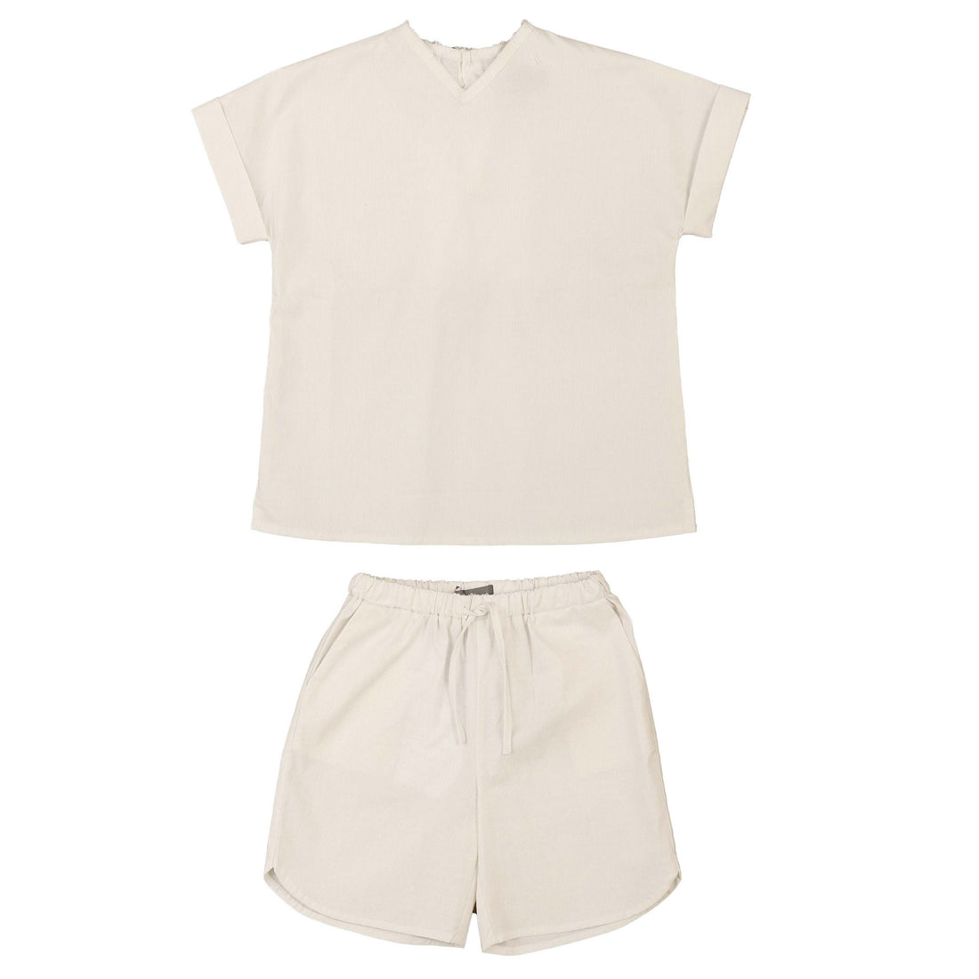 Noma White V Neck Raw Edge Shirt Set