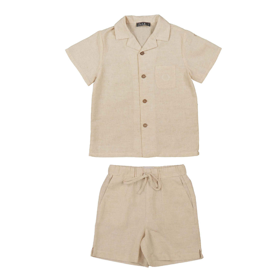 Noma Sand Linen Effect Embroidered Emblem Pocket Shirt Set