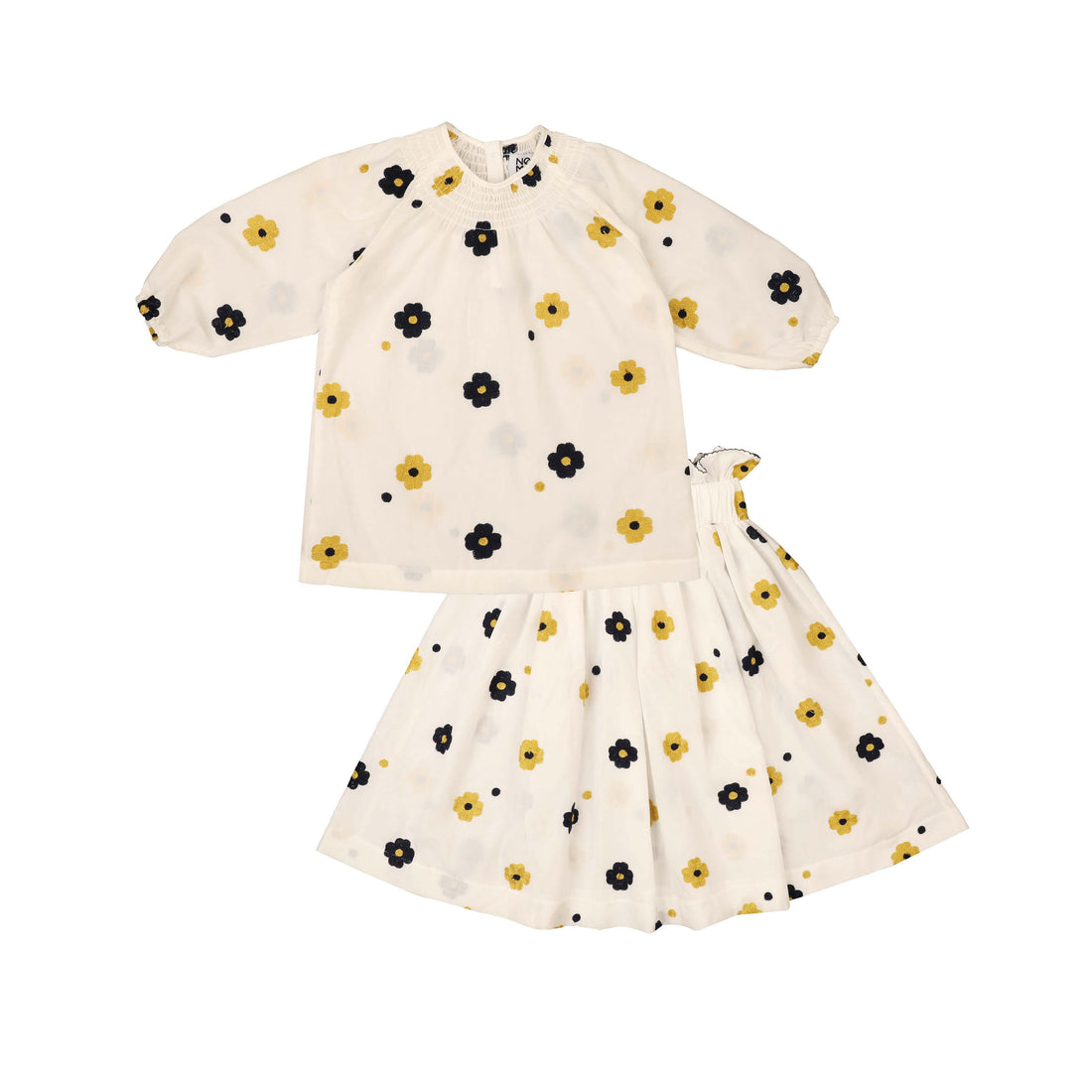 Noma Yellow Frill Around Neck Embroidered Flower 2 Pc Set