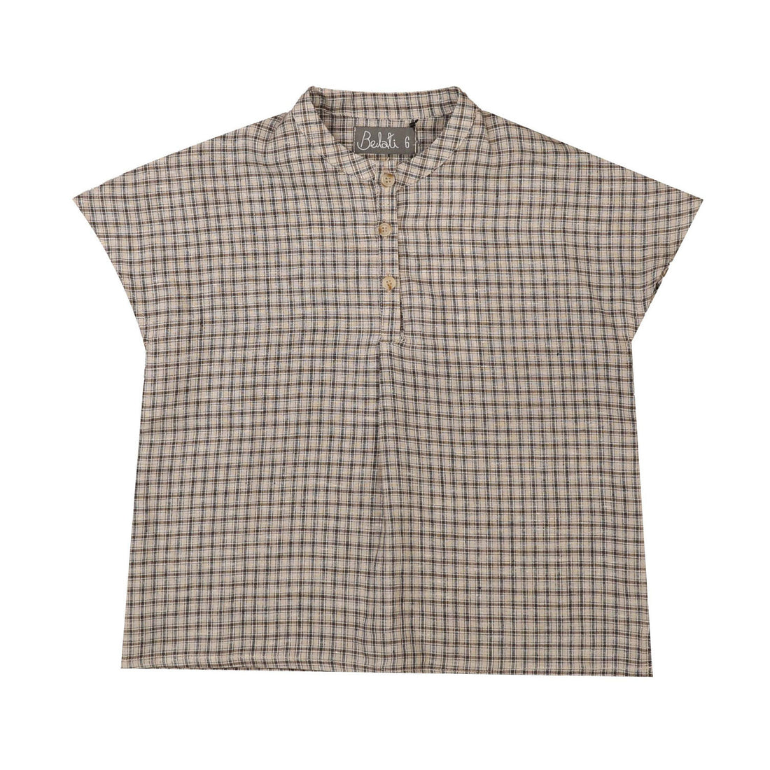 Noma Sand Plaid Drop Shoulder 3 Button Shirt