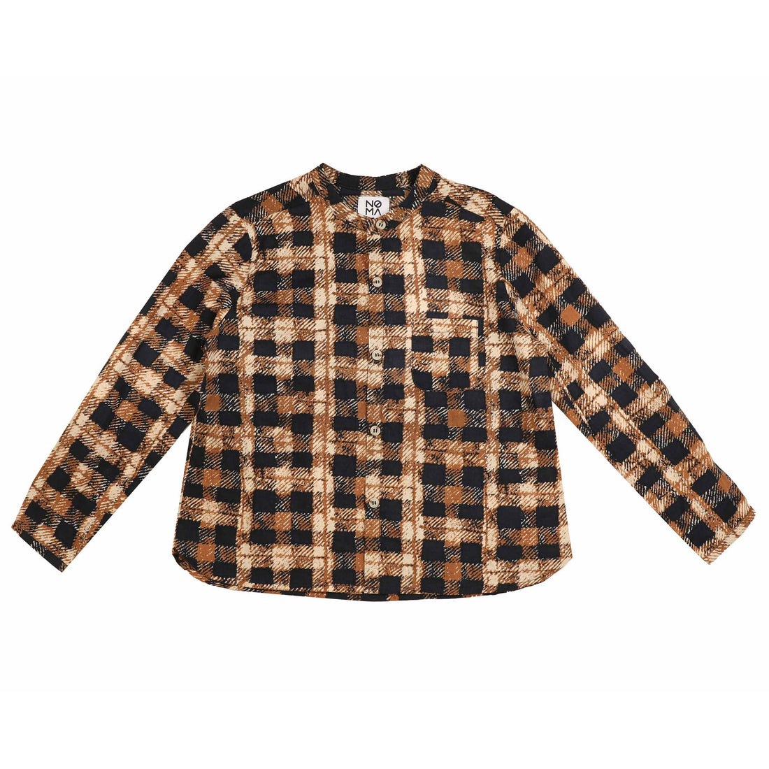 Noma Camel Blue Distressed Plaid Shirt