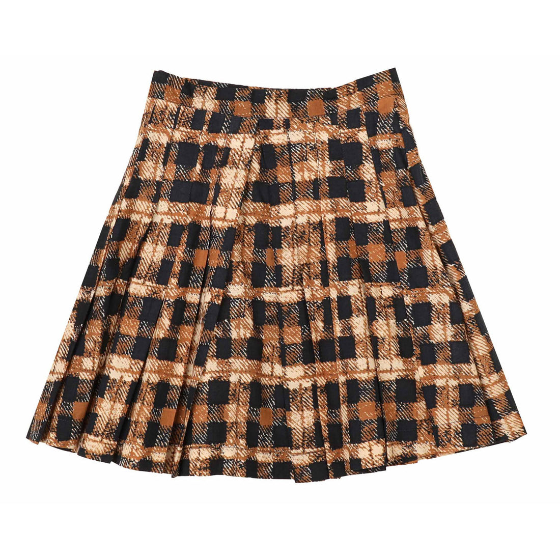Noma Camel Blue Distressed Plaid Pleated Skirt