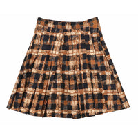 Noma Camel Blue Distressed Plaid Pleated Skirt