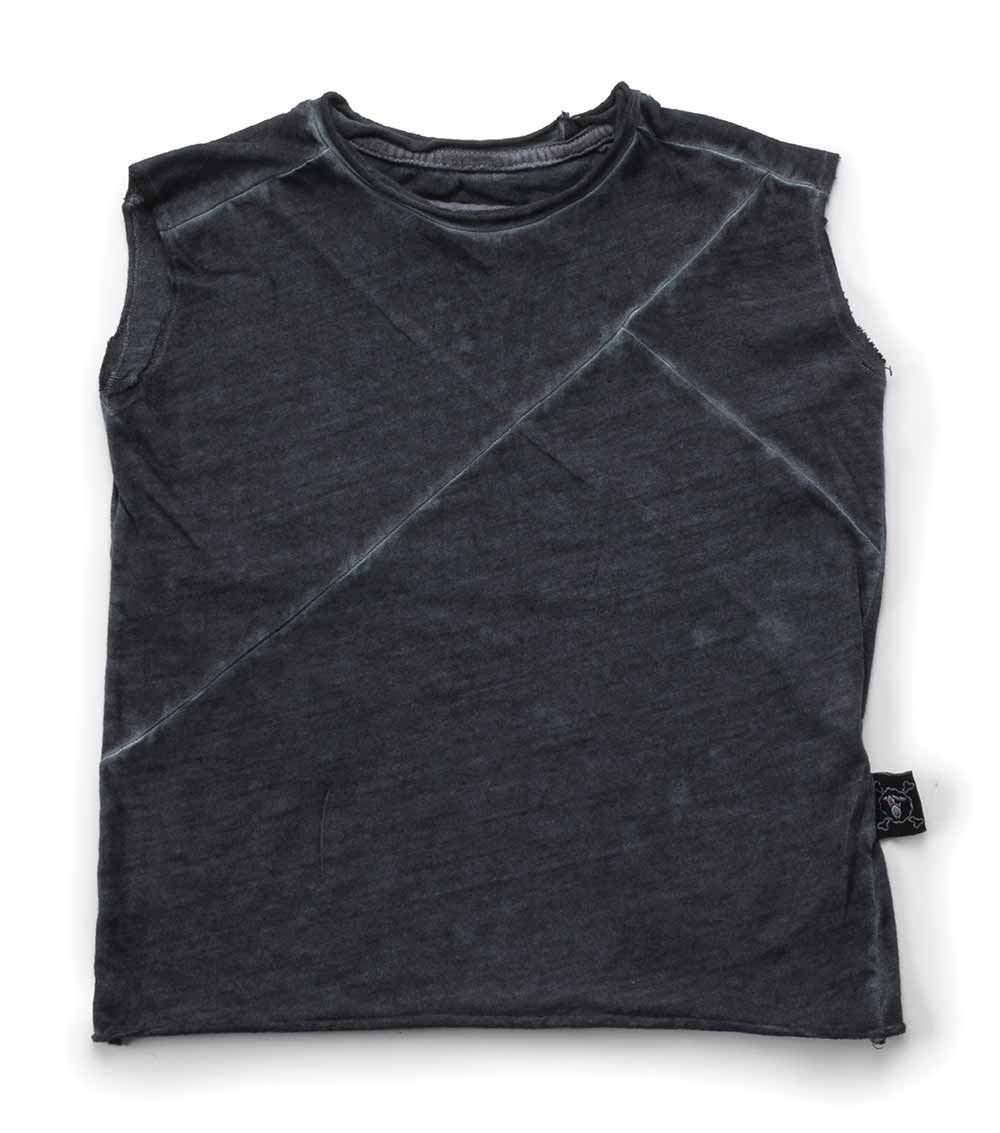 NUNUNU Dyed Graphite Diagonal Sleeveless T-shirt