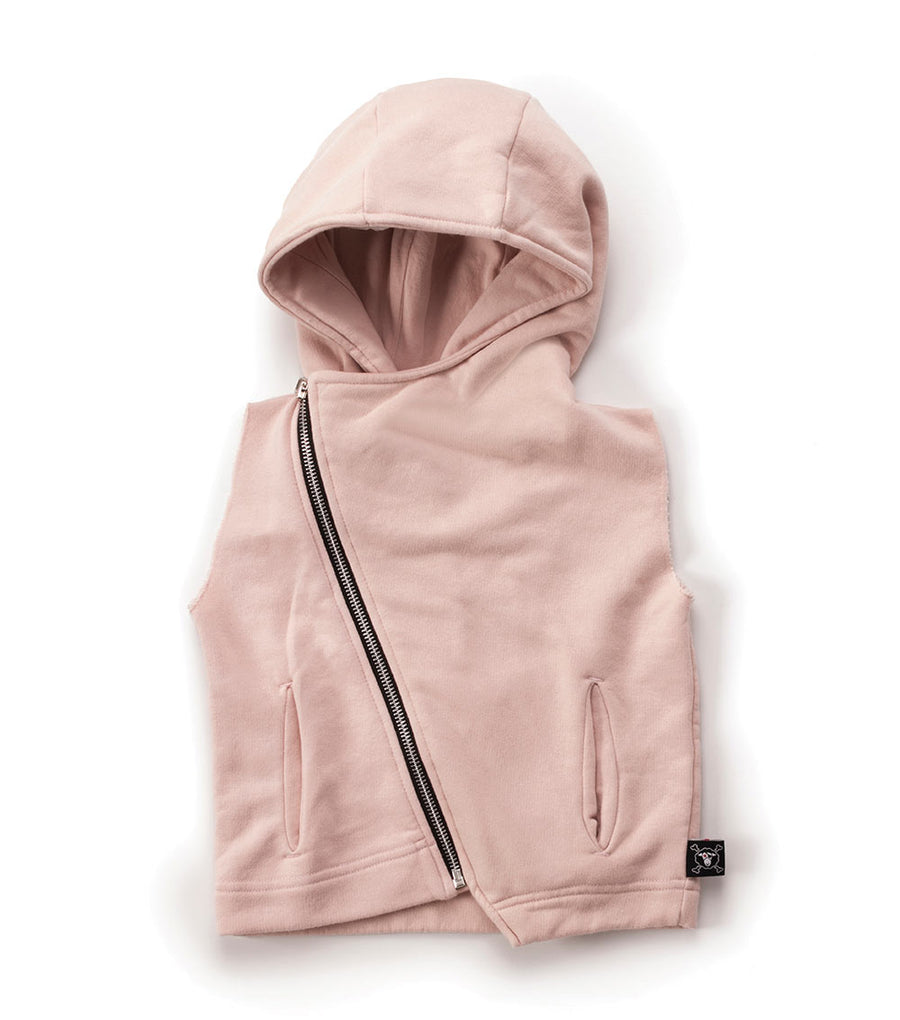 NUNUNU Powder Pink Hooded Diagonal Vest